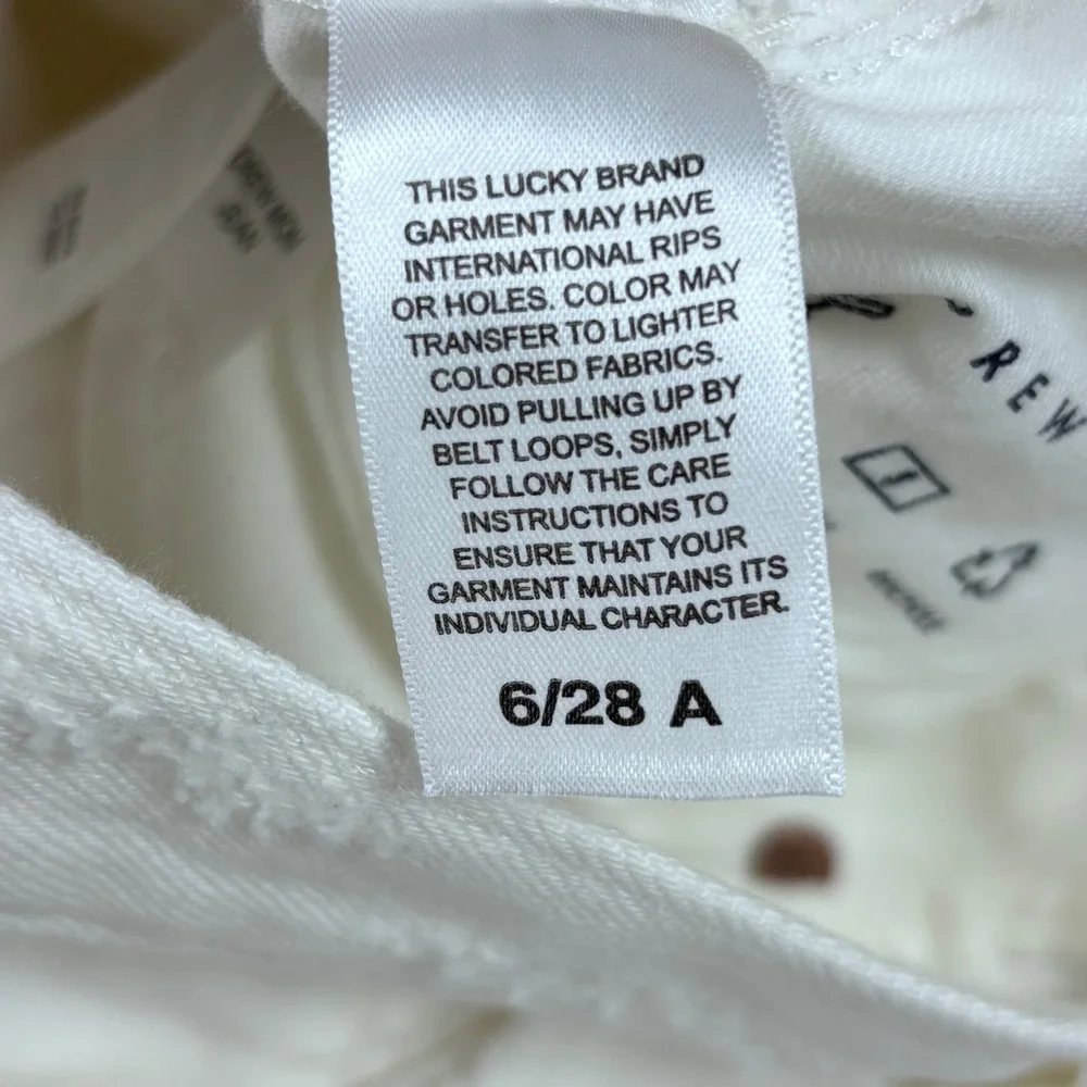 Lucky‎ Brand Drew Mom Jean White Distressed High Rise Button Fly Size 6/28 NEW